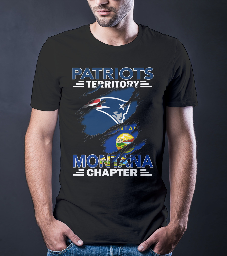 Patriots Territory Montana Chapter With New England Patriots Logo And Montana Flag Elements T-Shirt