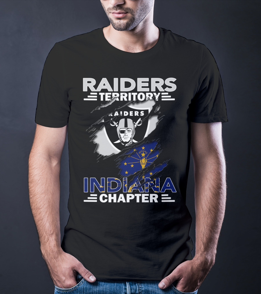 Raiders Territory Indiana Chapter NFL Fan Club Emblem Indiana Flag Raiders T-Shirt