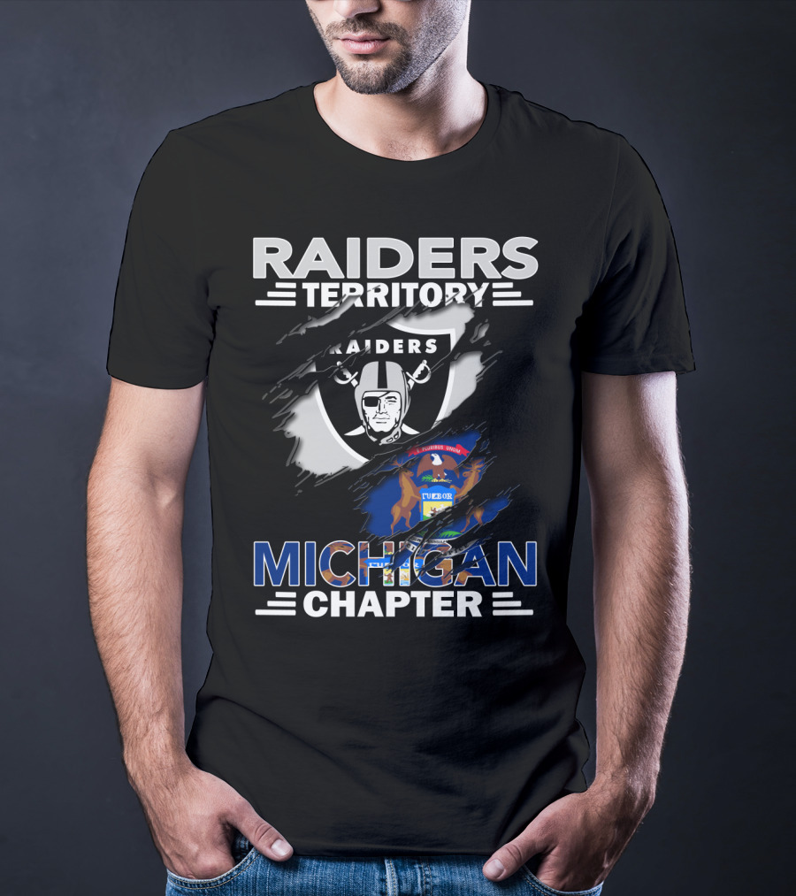 Raiders Territory Michigan Chapter With Raiders Logo And Michigan Flag Elements T-Shirt