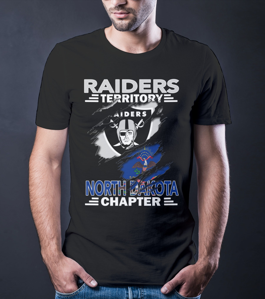 Raiders Territory North Dakota Chapter NFL Fan Club Emblem With State Flag T-Shirt