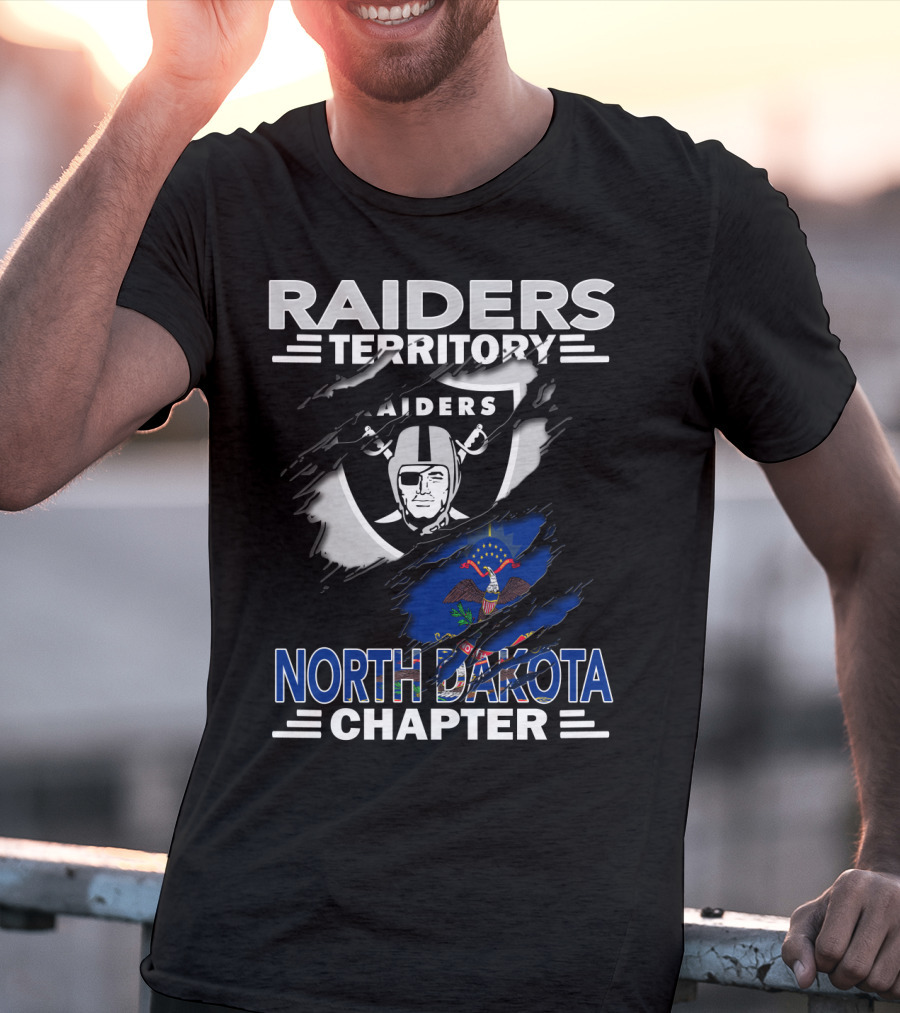 Raiders Territory North Dakota Chapter NFL Fan Club Emblem With State Flag T-Shirt