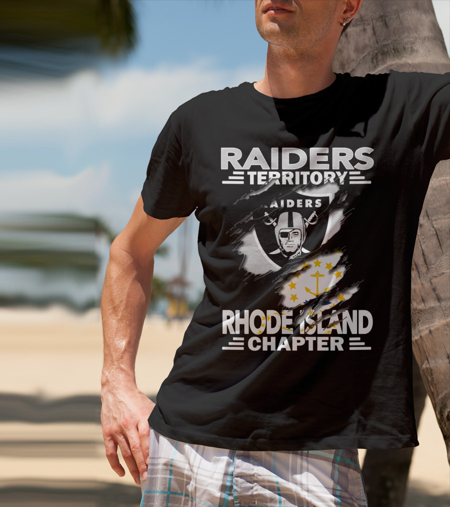 Raiders Territory Rhode Island Chapter Emblem And State Flag Integration T-Shirt