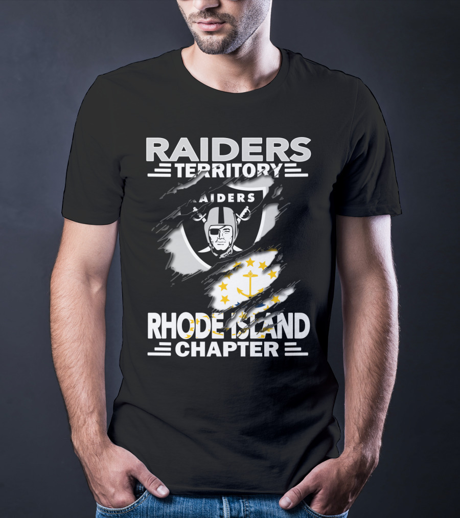 Raiders Territory Rhode Island Chapter Emblem And State Flag Integration T-Shirt