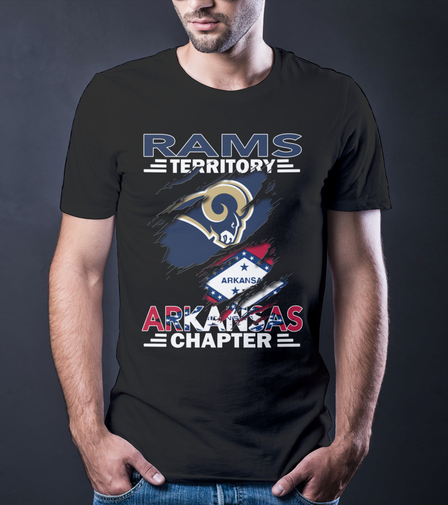 Rams Territory Arkansas Chapter NFL Supporters Logo And Arkansas Flag Integration T-Shirt