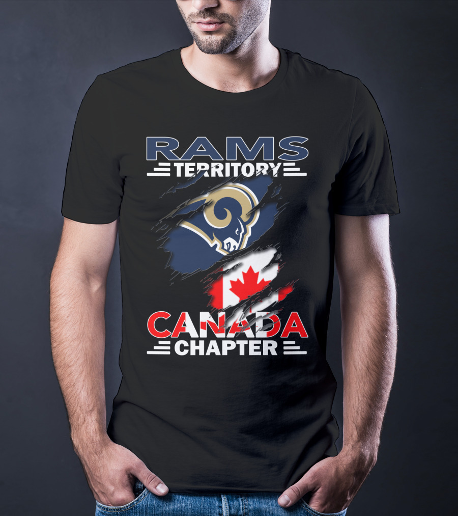 Rams Territory Canada Chapter Logo With Rams And Canadian Flag Elements T-Shirt
