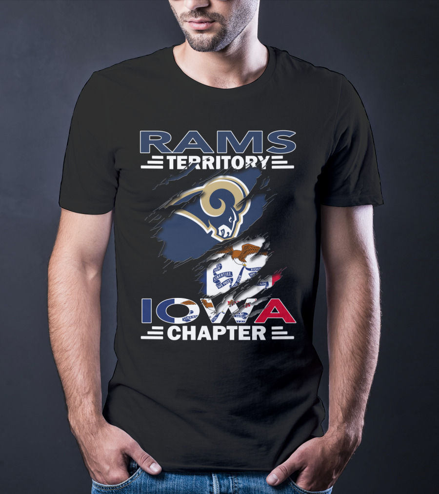 Rams Territory Iowa Chapter Logo With Rams Head And Iowa State Flag Elements T-Shirt