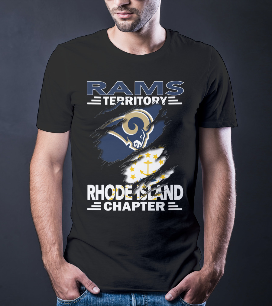 Rams Territory Rhode Island Chapter With Rams Logo And Rhode Island Flag Elements T-Shirt