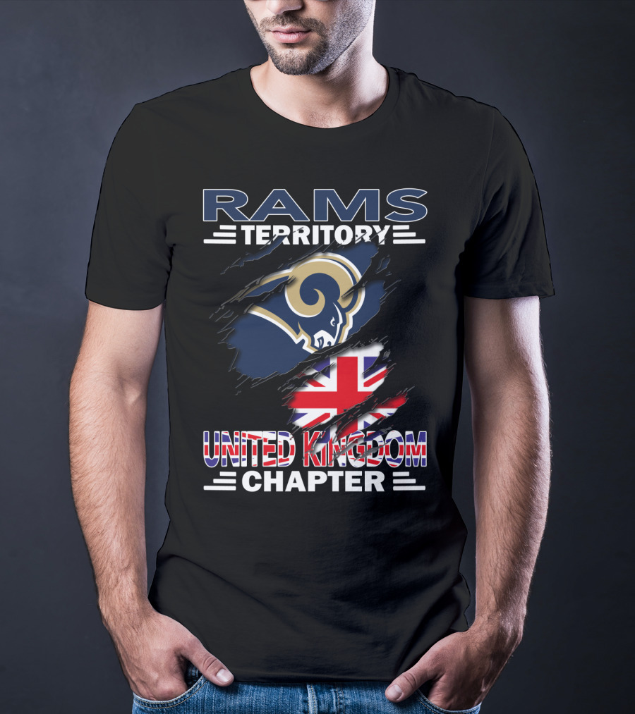 Rams Territory United Kingdom Chapter With Rams Logo And Union Jack T-Shirt