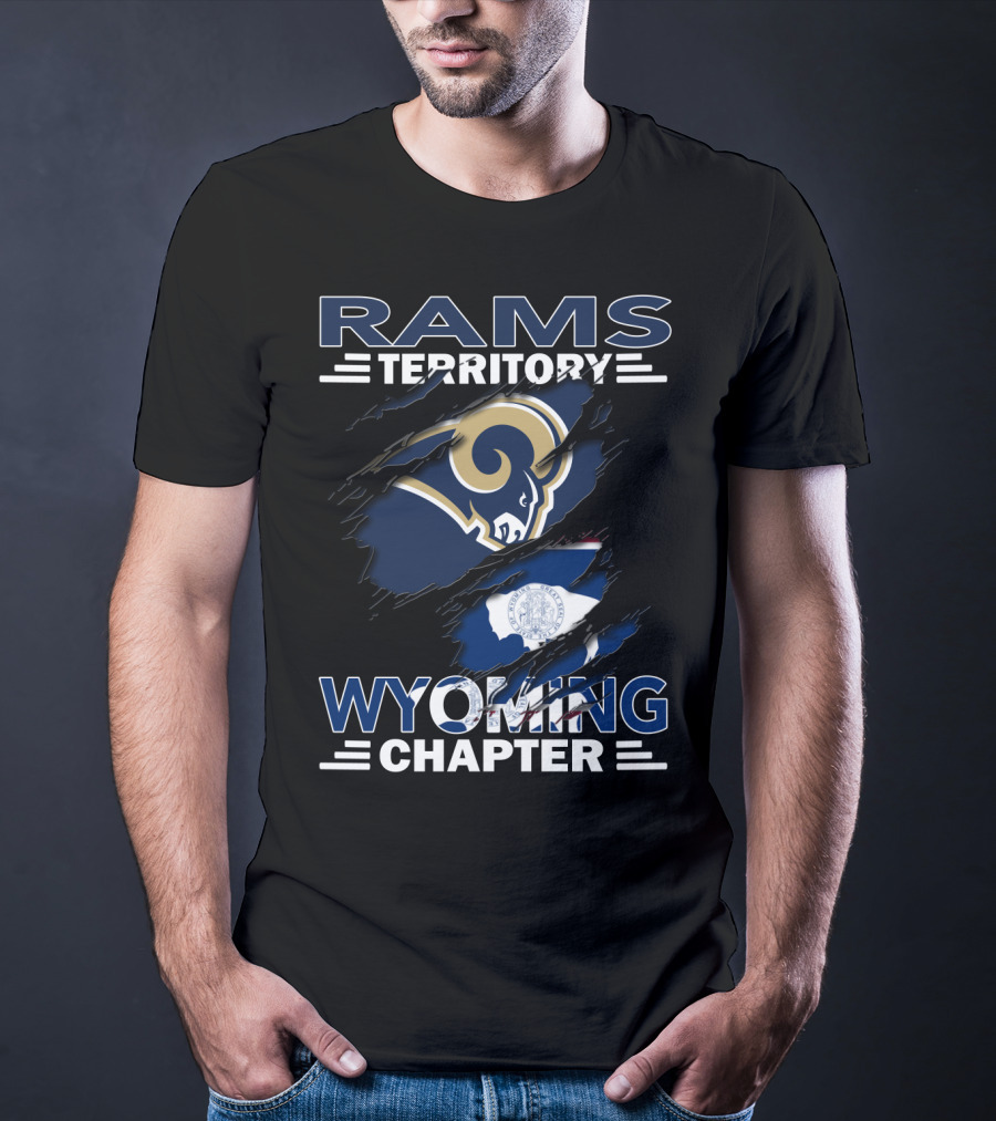 Rams Territory Wyoming Chapter Los Angeles Rams Logo Wyoming State Flag T-Shirt