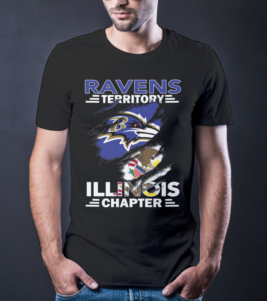 Ravens Territory Illinois Chapter Baltimore Ravens Logo Illinois State Flag T-Shirt