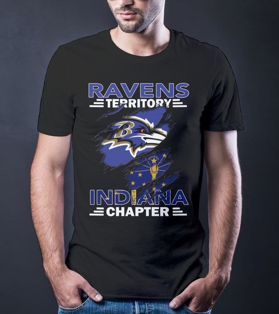 Ravens Territory Indiana Chapter Baltimore Ravens Indiana State Flag Fusion T-Shirt