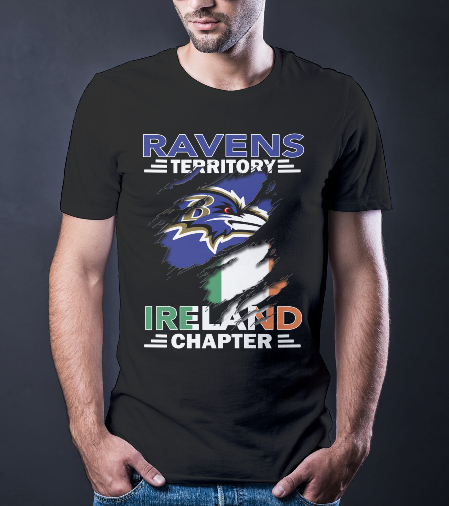 Ravens Territory Ireland Chapter Logo With Irish Flag And Team Emblem T-Shirt
