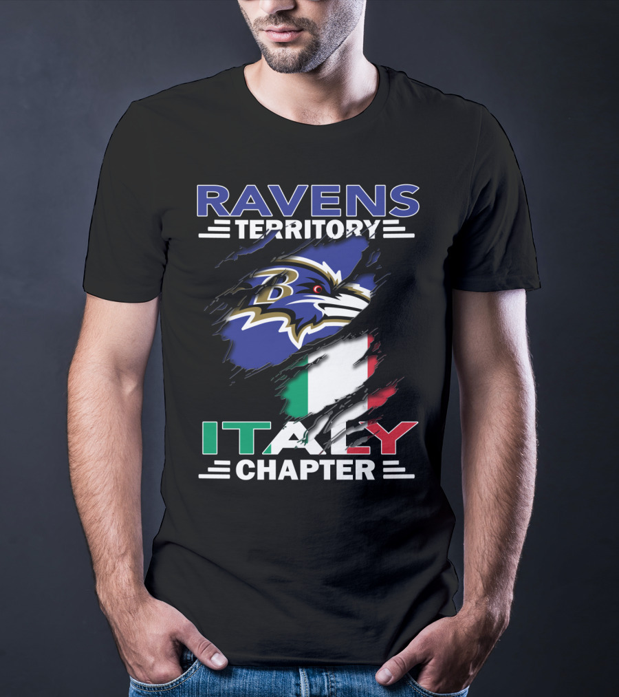 Ravens Territory Italy Chapter NFL Logo And Italian Flag T-Shirt