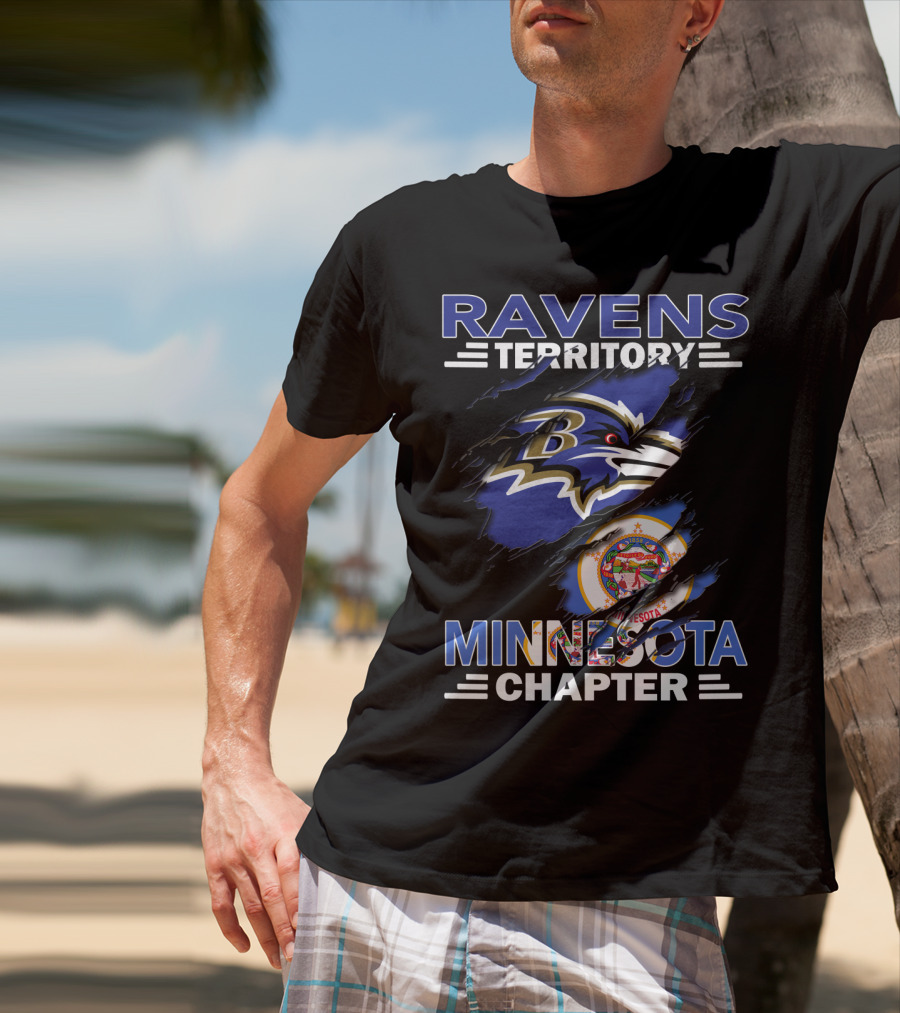 Ravens Territory Minnesota Chapter Fan Club Ravens Logo Minnesota Flag T-Shirt