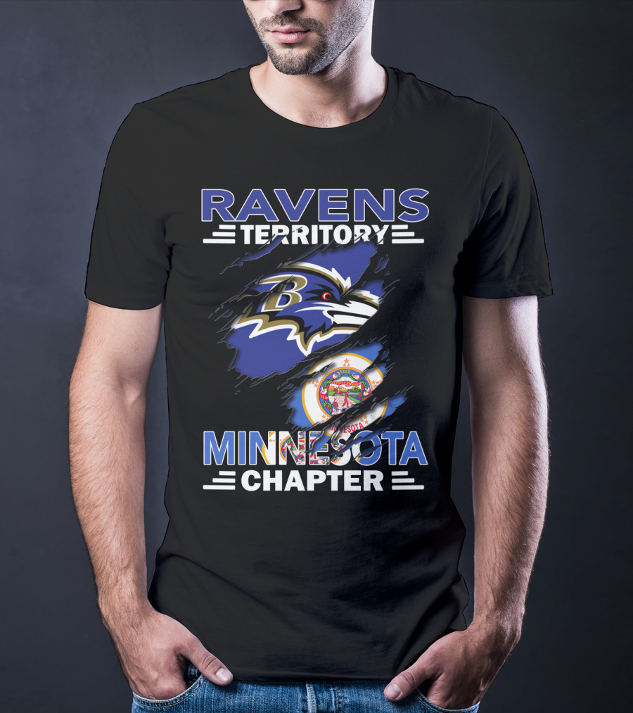 Ravens Territory Minnesota Chapter Fan Club Ravens Logo Minnesota Flag T-Shirt