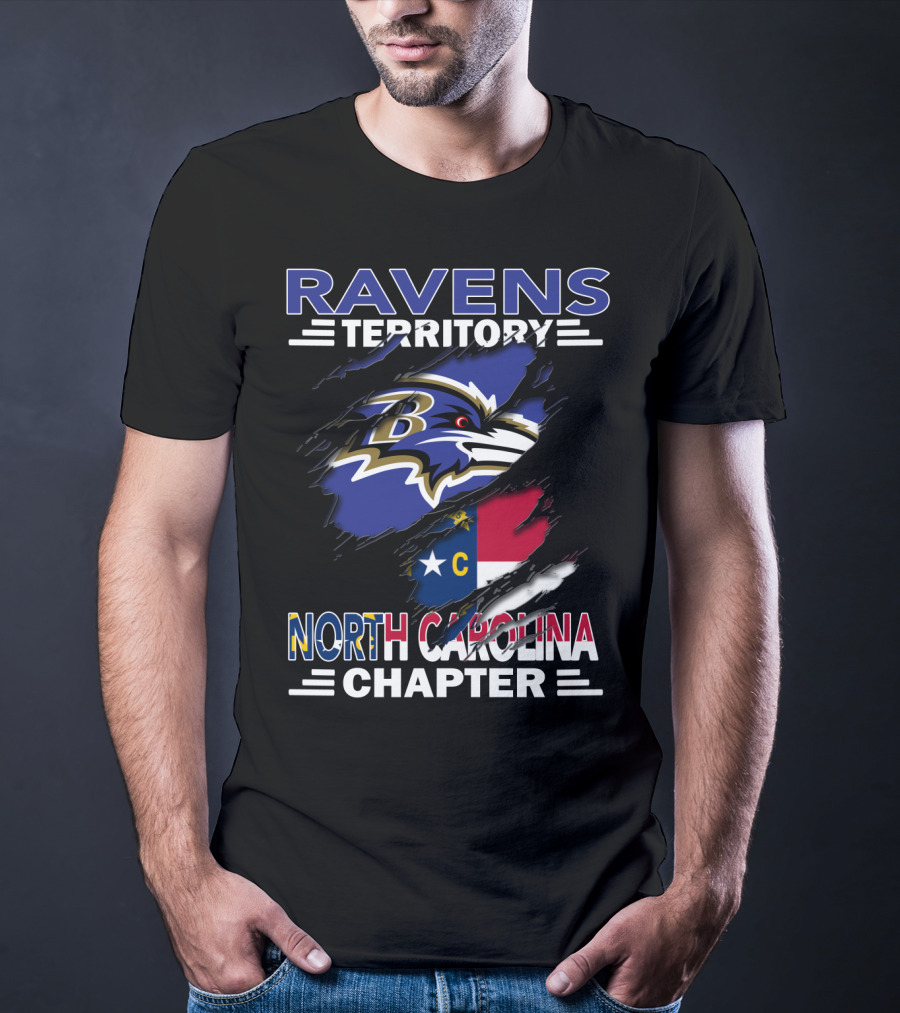 Ravens Territory North Carolina Chapter With State Flag And Team Logo Elements T-Shirt