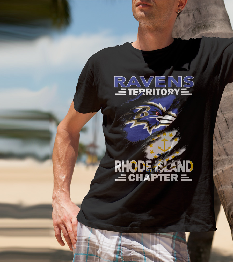 Ravens Territory Rhode Island Chapter Baltimore Ravens Logo And Rhode Island Flag T-Shirt
