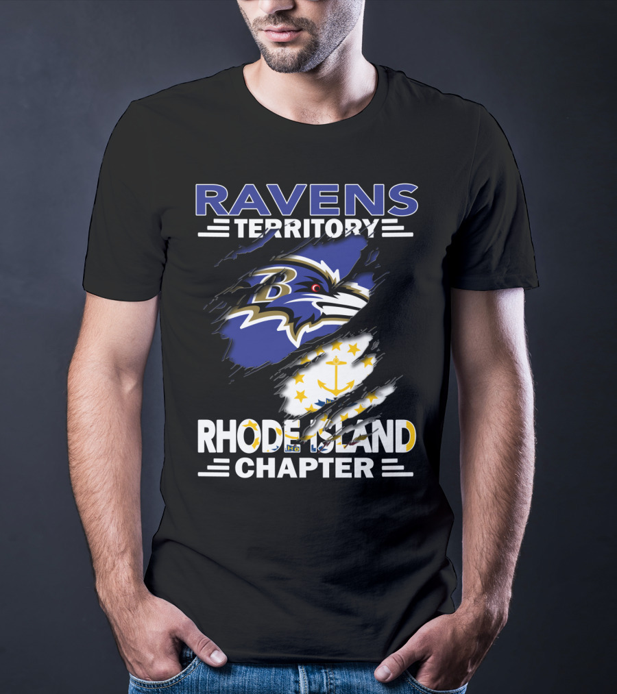 Ravens Territory Rhode Island Chapter Baltimore Ravens Logo And Rhode Island Flag T-Shirt