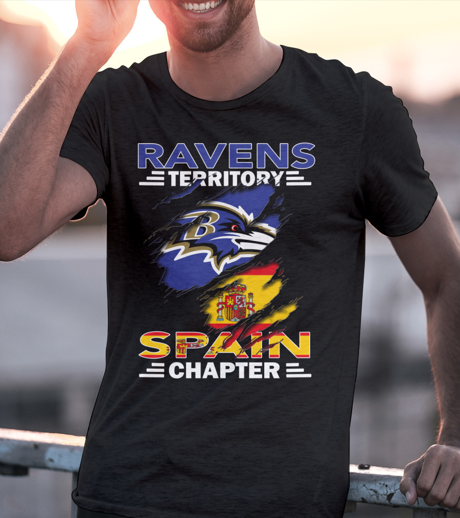 Ravens Territory Spain Chapter Flag And Logo Blend T-Shirt