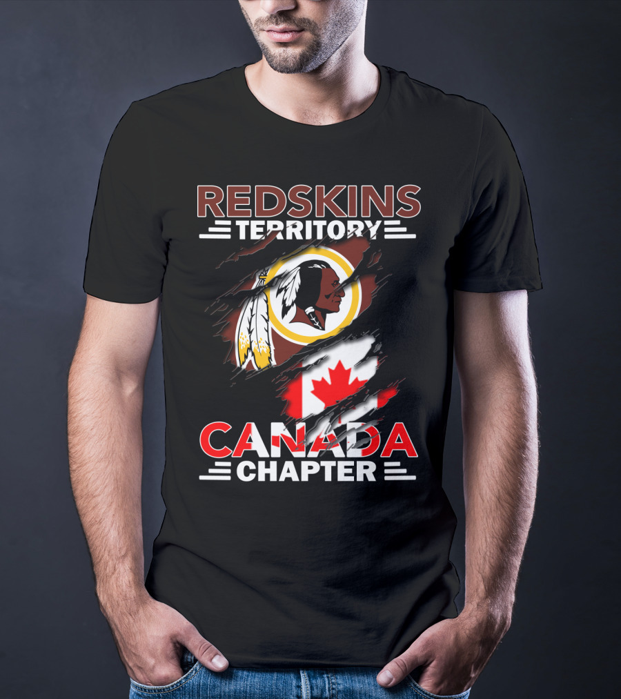 Redskins Territory Canada Chapter Flag Design Featuring Logo And Canadian Flag Elements T-Shirt