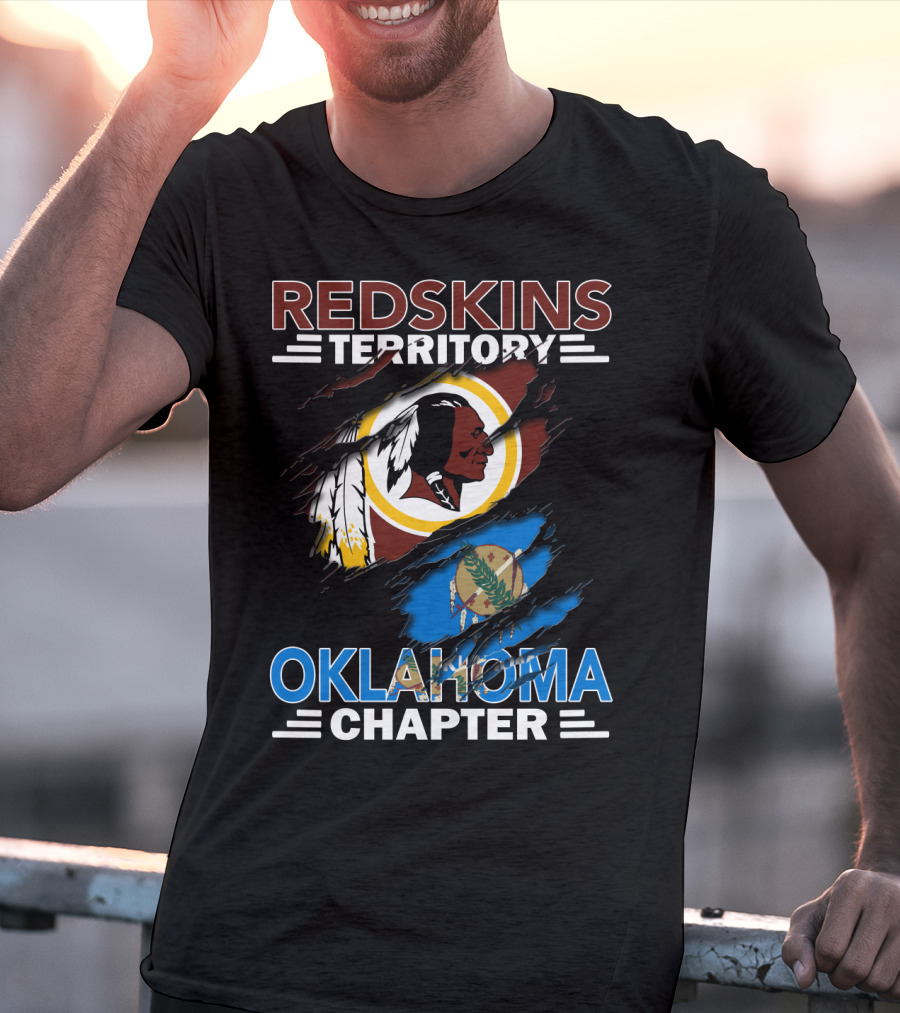 Redskins Territory Oklahoma Chapter Logo With Washington Redskins And Oklahoma Flag Elements T-Shirt