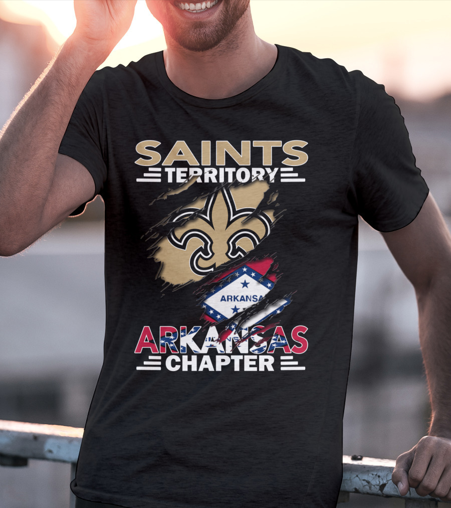 Saints Territory Arkansas Chapter Fleur-de-Lis Icon With State Flag T-Shirt