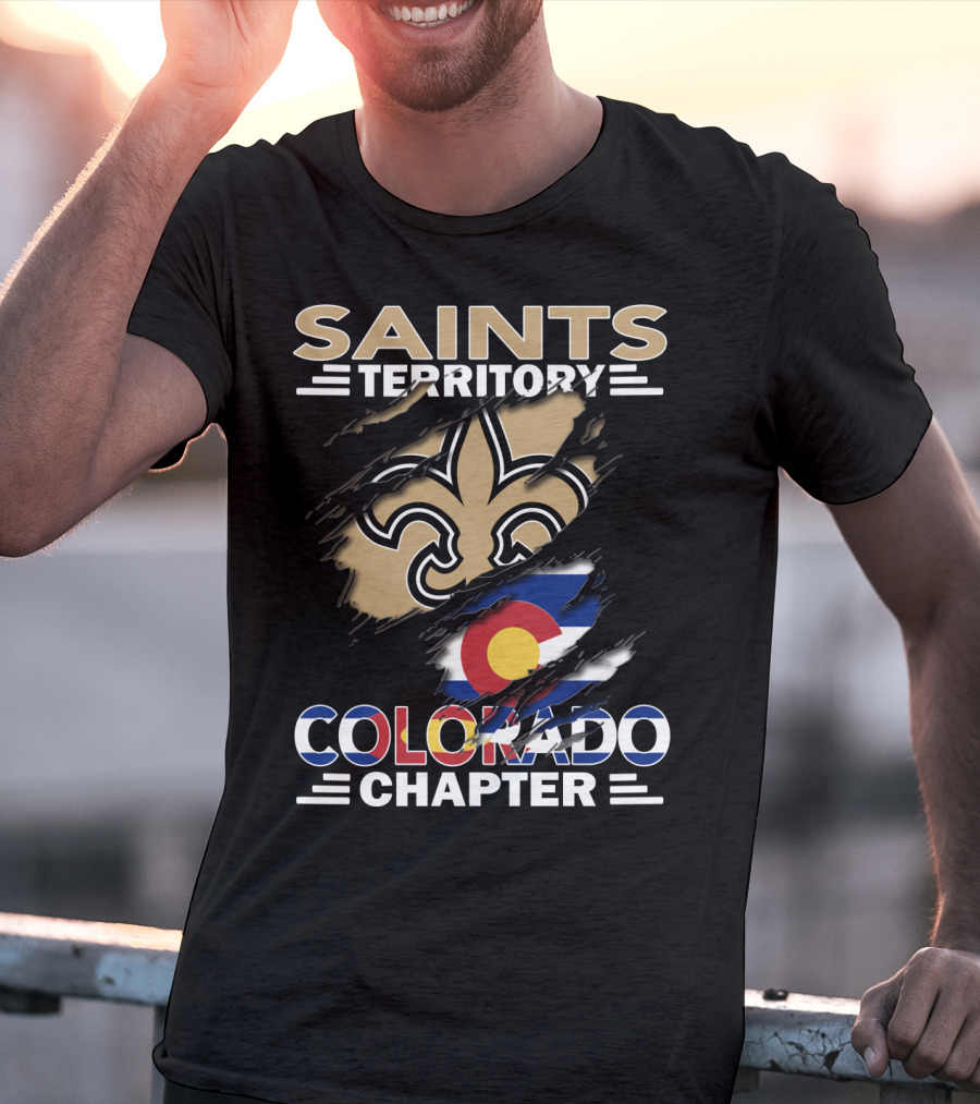 Saints Territory Colorado Chapter Fleur-de-Lis Emblem And Colorado Flag T-Shirt