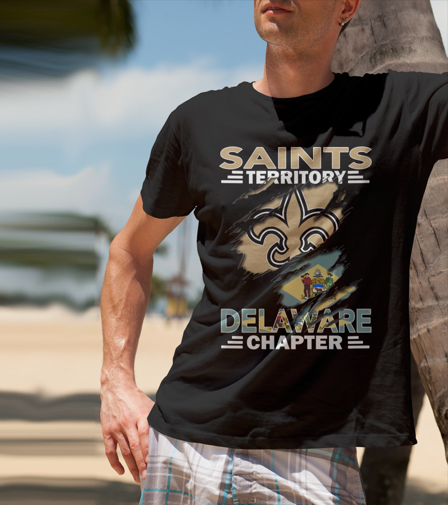 Saints Territory Delaware Chapter Fleur-de-Lis And State Flag T-Shirt