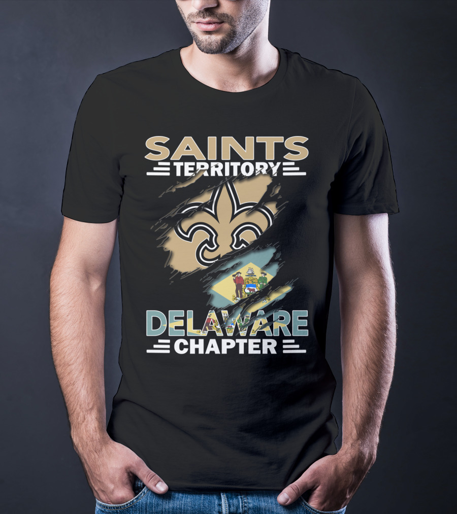 Saints Territory Delaware Chapter Fleur-de-Lis And State Flag T-Shirt
