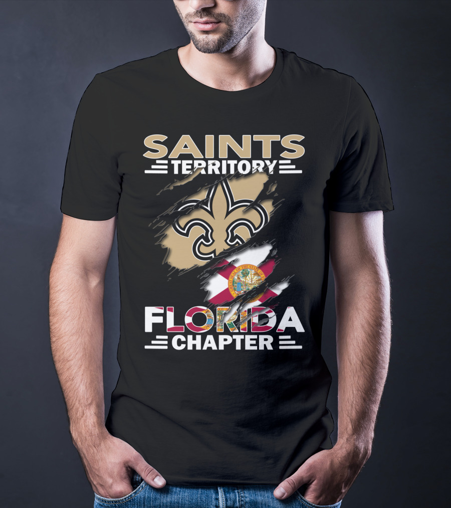 Saints Territory Florida Chapter Fleur-De-Lis Emblem With Florida State Flag T-Shirt