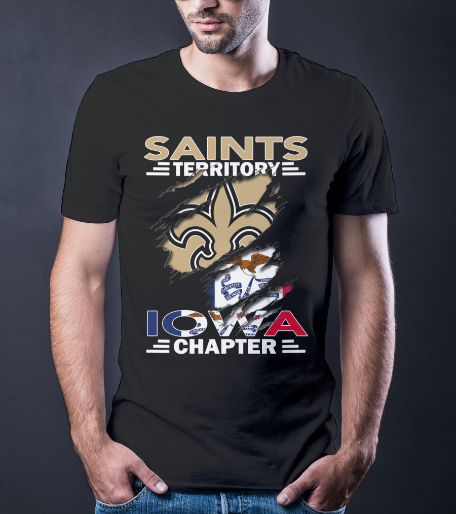 Saints Territory Iowa Chapter Fleur-De-Lis Emblem And State Flag Fusion T-Shirt