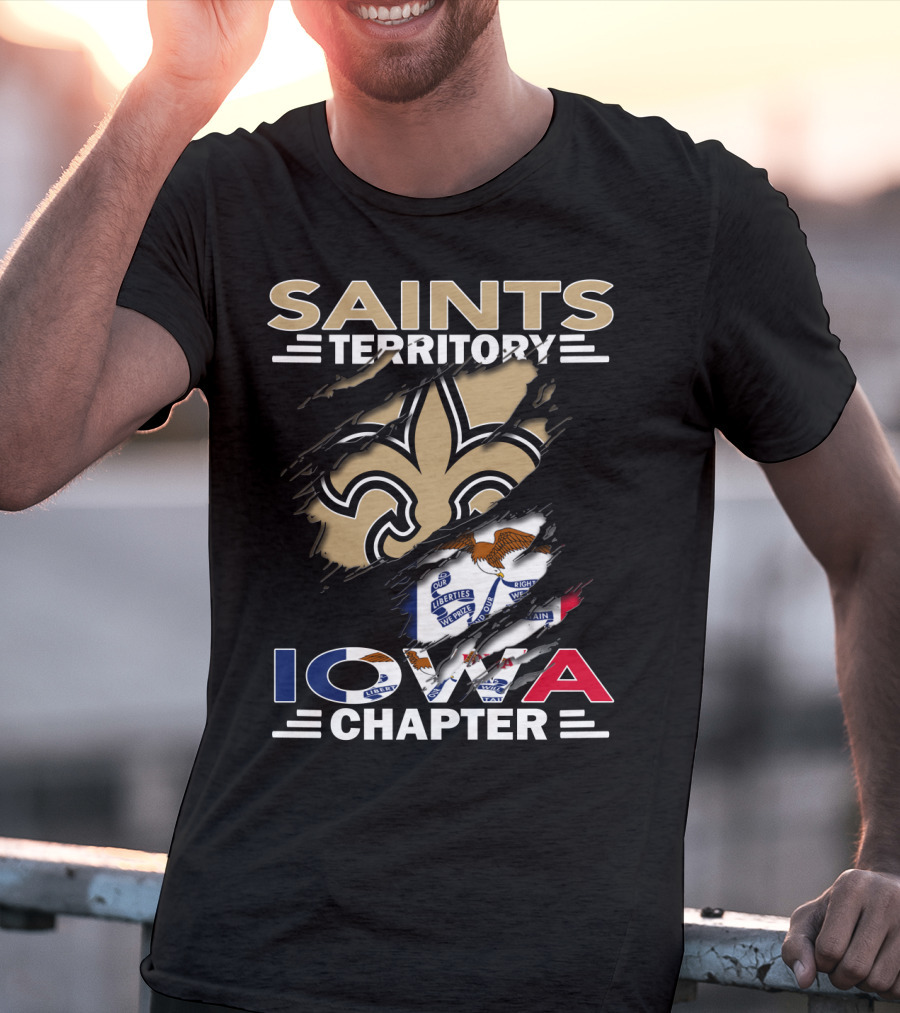 Saints Territory Iowa Chapter Fleur-De-Lis Emblem And State Flag Fusion T-Shirt