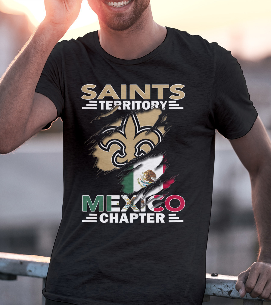 Saints Territory Mexico Chapter Fleur-de-Lis Mexico Flag T-Shirt