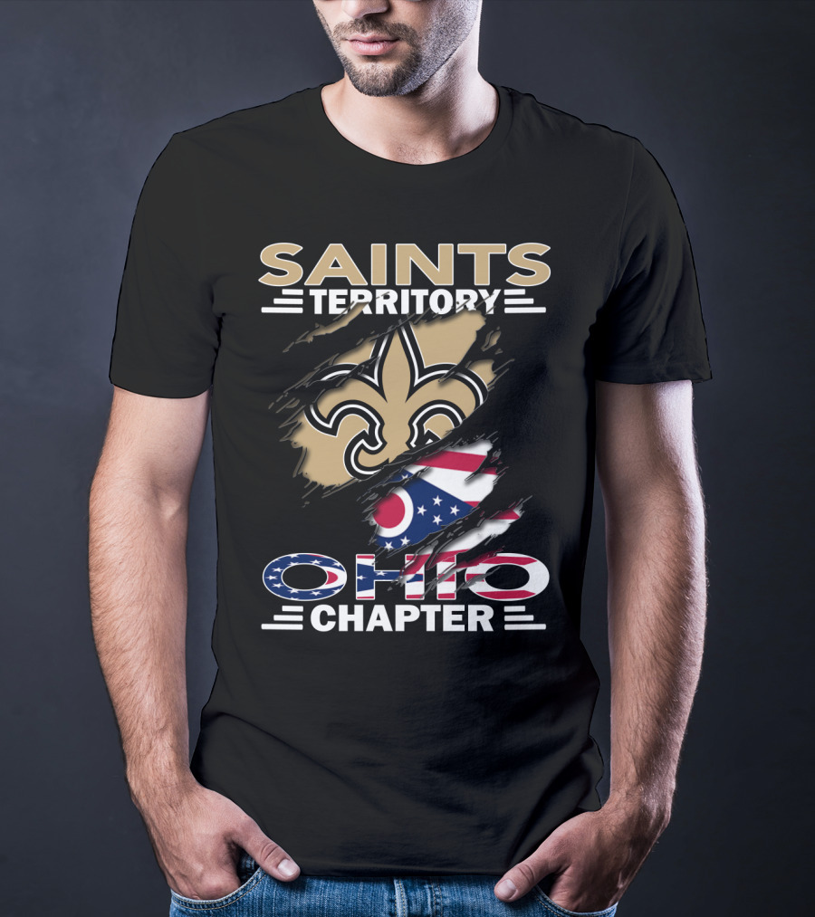 Saints Territory Ohio Chapter Flag And Fleur-de-Lis Ripped T-Shirt