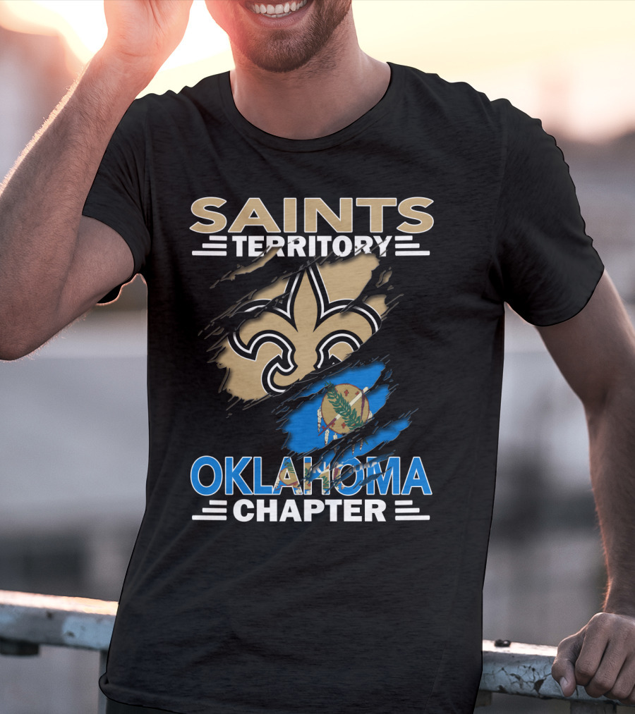 Saints Territory Oklahoma Chapter Fleur-de-Lis And State Flag T-Shirt