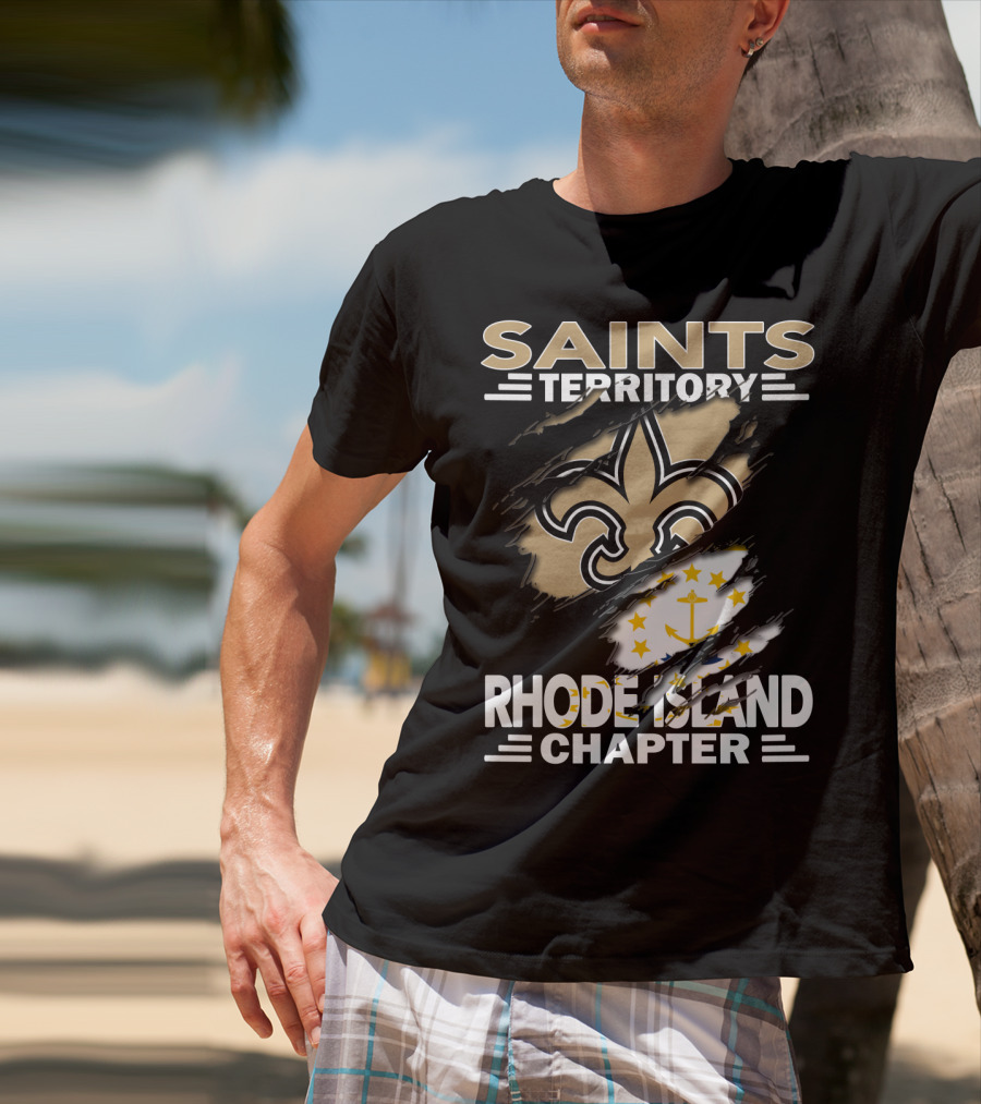 Saints Territory Rhode Island Chapter New Orleans Saints Rhode Island Flag T-Shirt