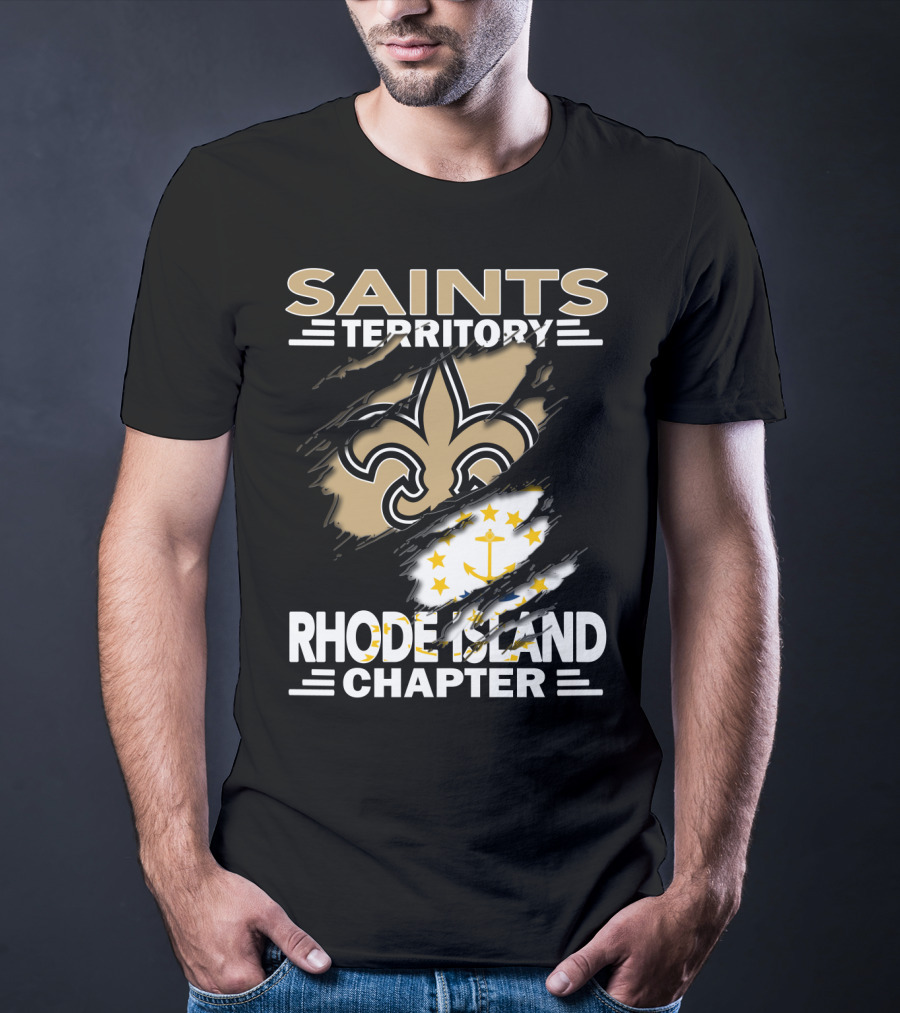 Saints Territory Rhode Island Chapter New Orleans Saints Rhode Island Flag T-Shirt