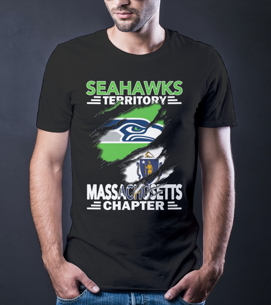 Seahawks Territory Massachusetts Chapter Fan Support With Logo And State Flag T-Shirt