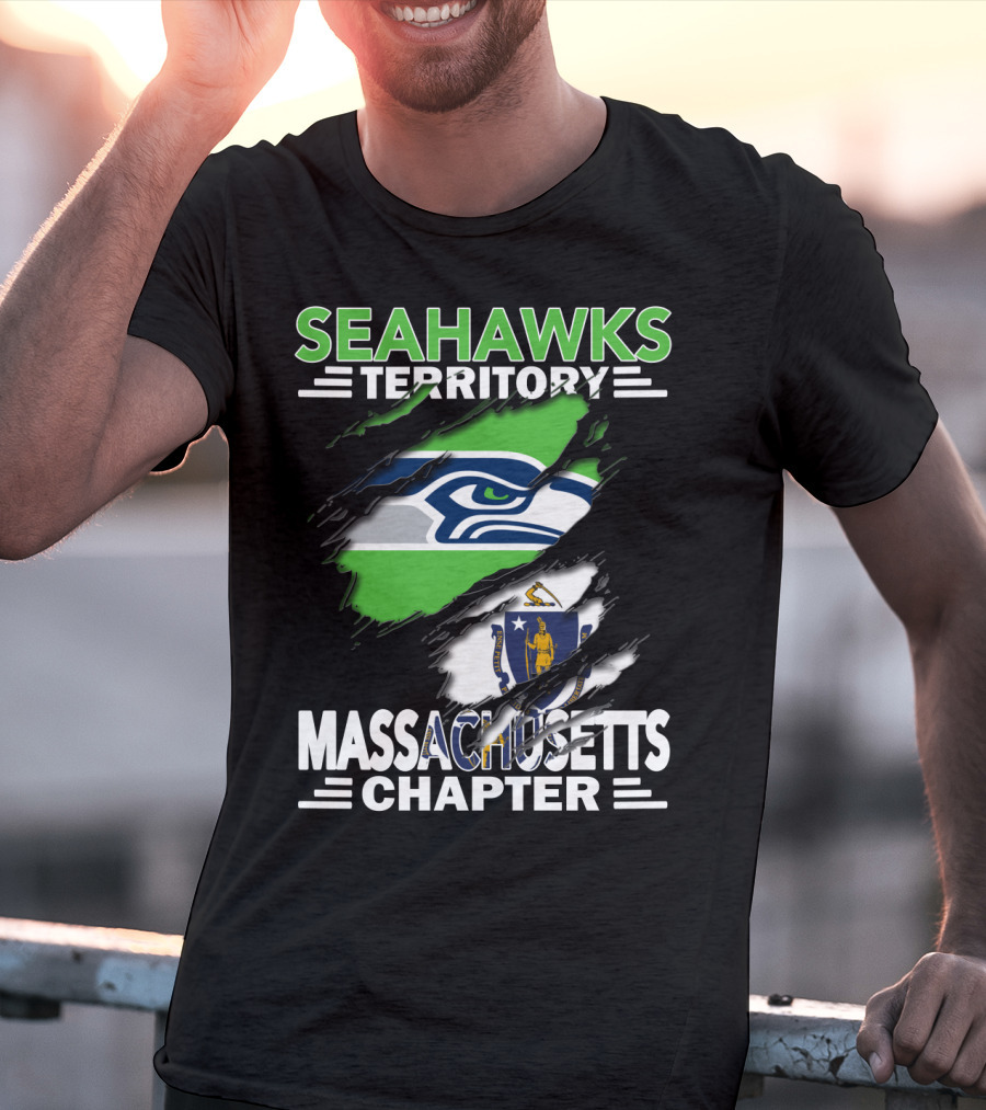 Seahawks Territory Massachusetts Chapter Fan Support With Logo And State Flag T-Shirt
