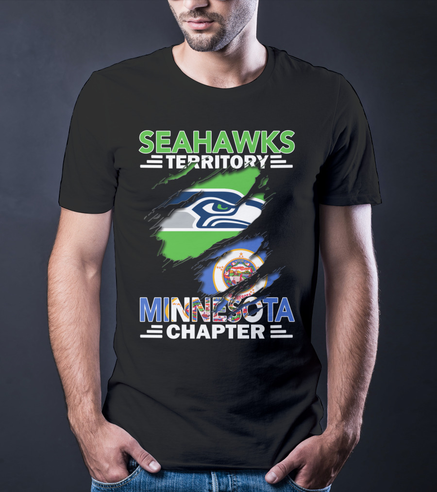 Seahawks Territory Minnesota Chapter Fan Emblem With Team Logo And State Flag T-Shirt