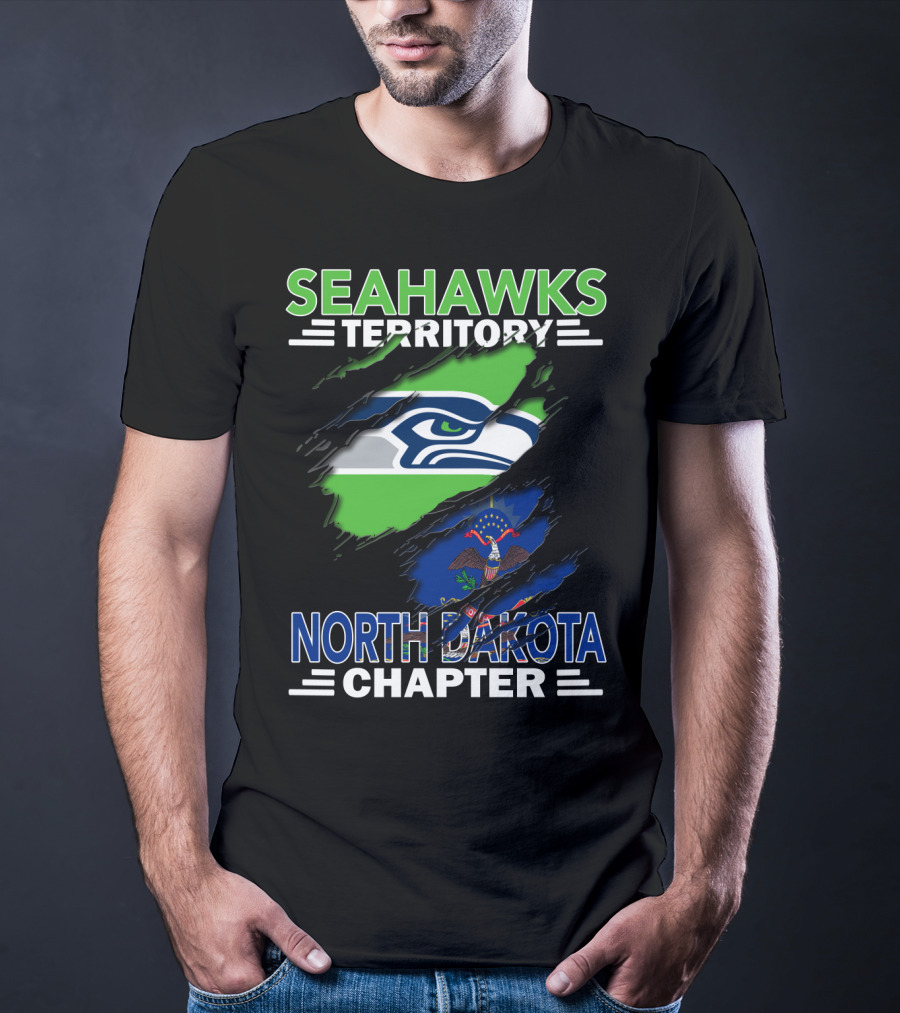 Seahawks Territory North Dakota Chapter Fan Pride With Flag And Mascot T-Shirt