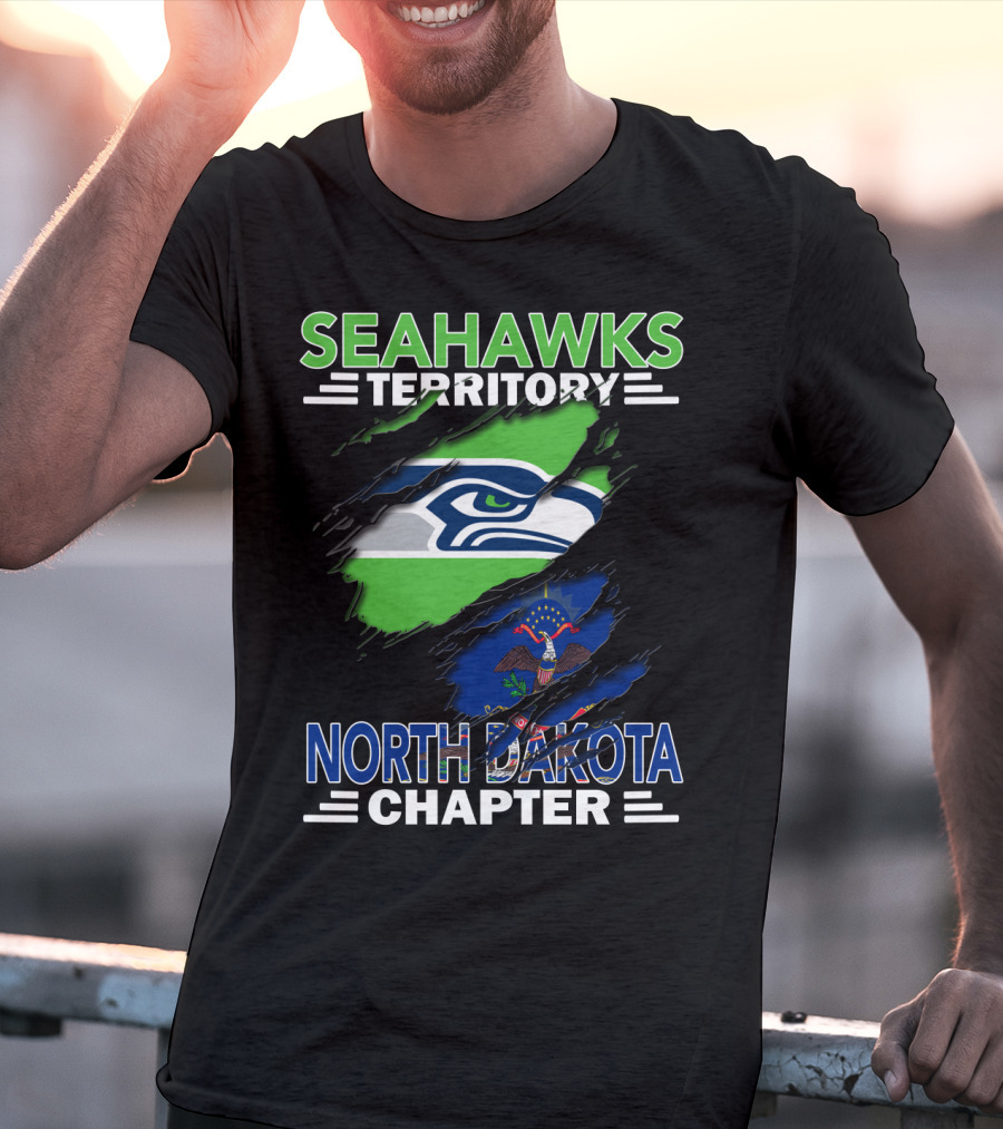 Seahawks Territory North Dakota Chapter Fan Pride With Flag And Mascot T-Shirt