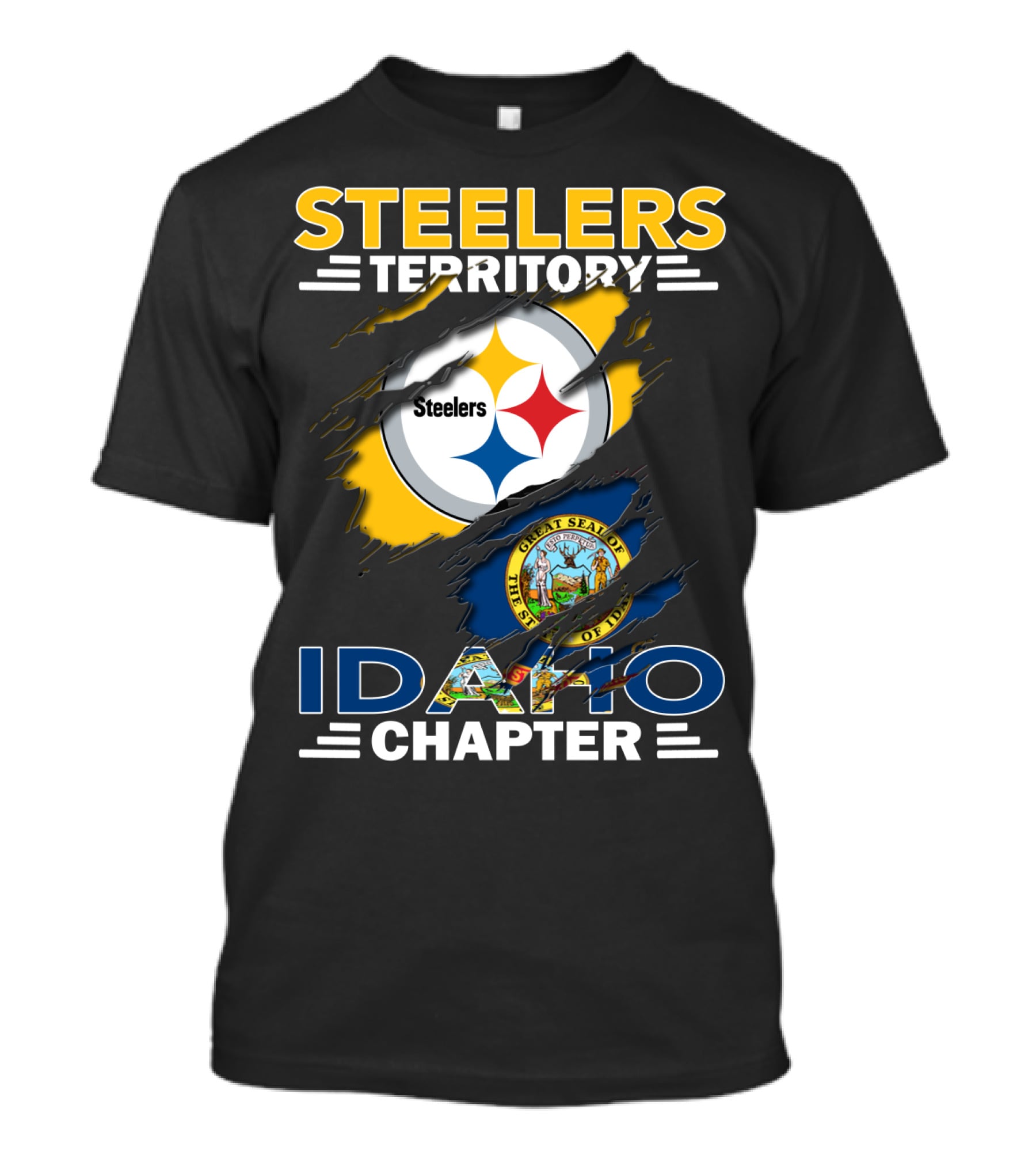 Steelers Territory Idaho Chapter Fan Logo With State Seal Integration T-Shirt