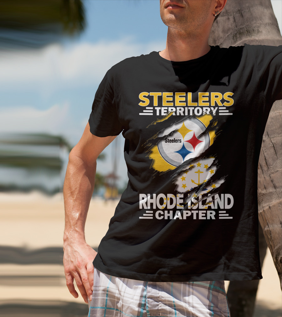 Steelers Territory Rhode Island Chapter Steel Logo And State Flag Fusion T-Shirt