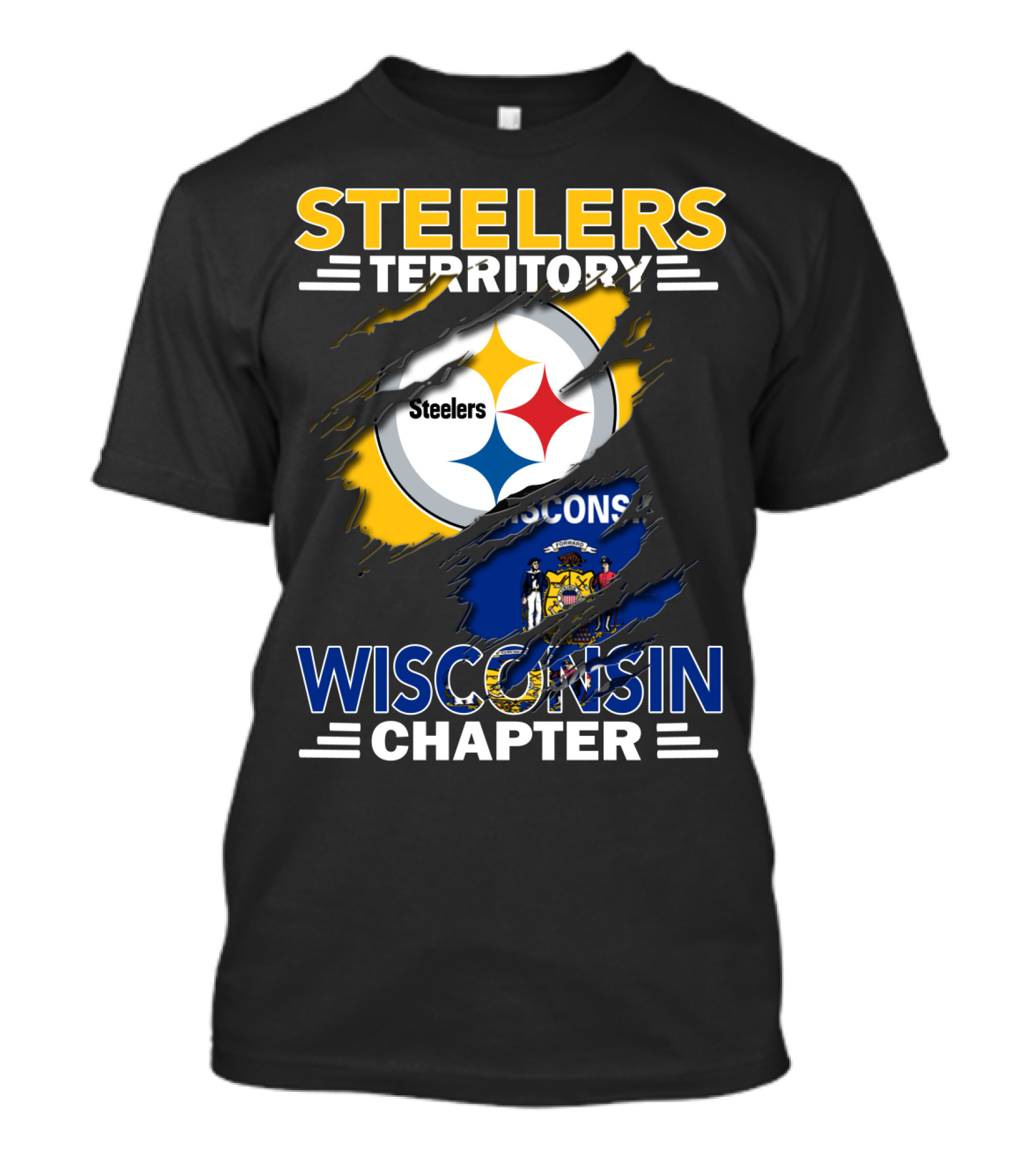 Steelers Territory Wisconsin Chapter Fans With State Flag And Team T-Shirt