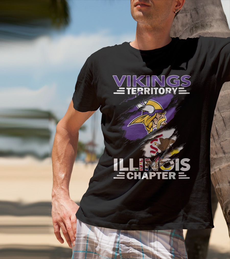 Vikings Territory Illinois Chapter Vikings Logo Illinois Flag T-Shirt