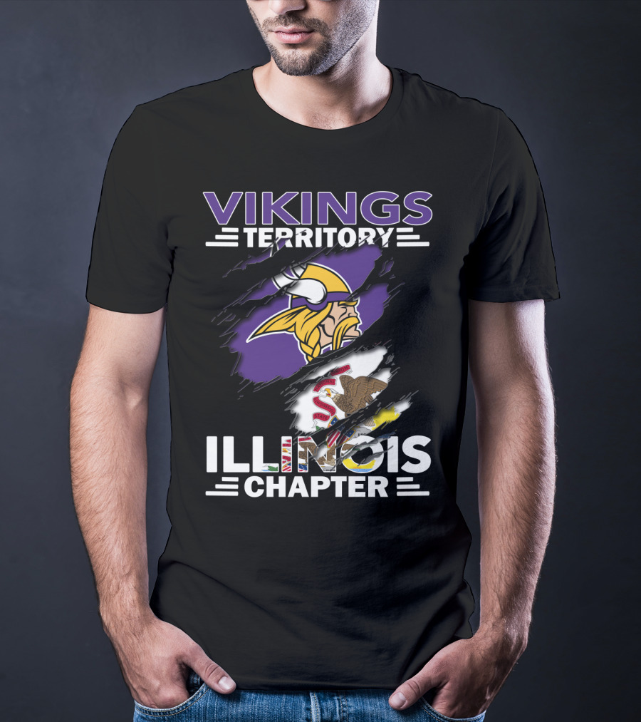Vikings Territory Illinois Chapter Vikings Logo Illinois Flag T-Shirt