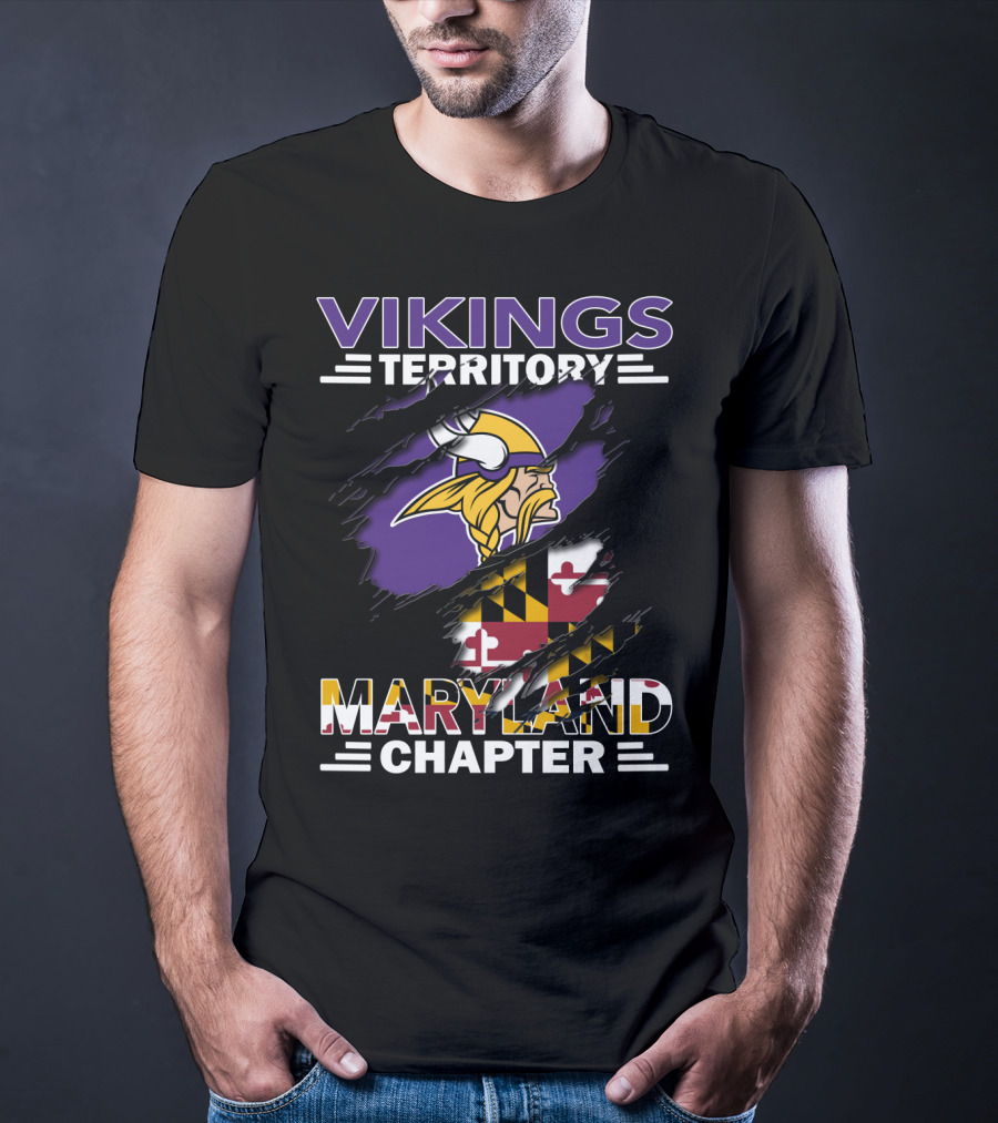 Vikings Territory Maryland Chapter Ripped State Flag T-Shirt