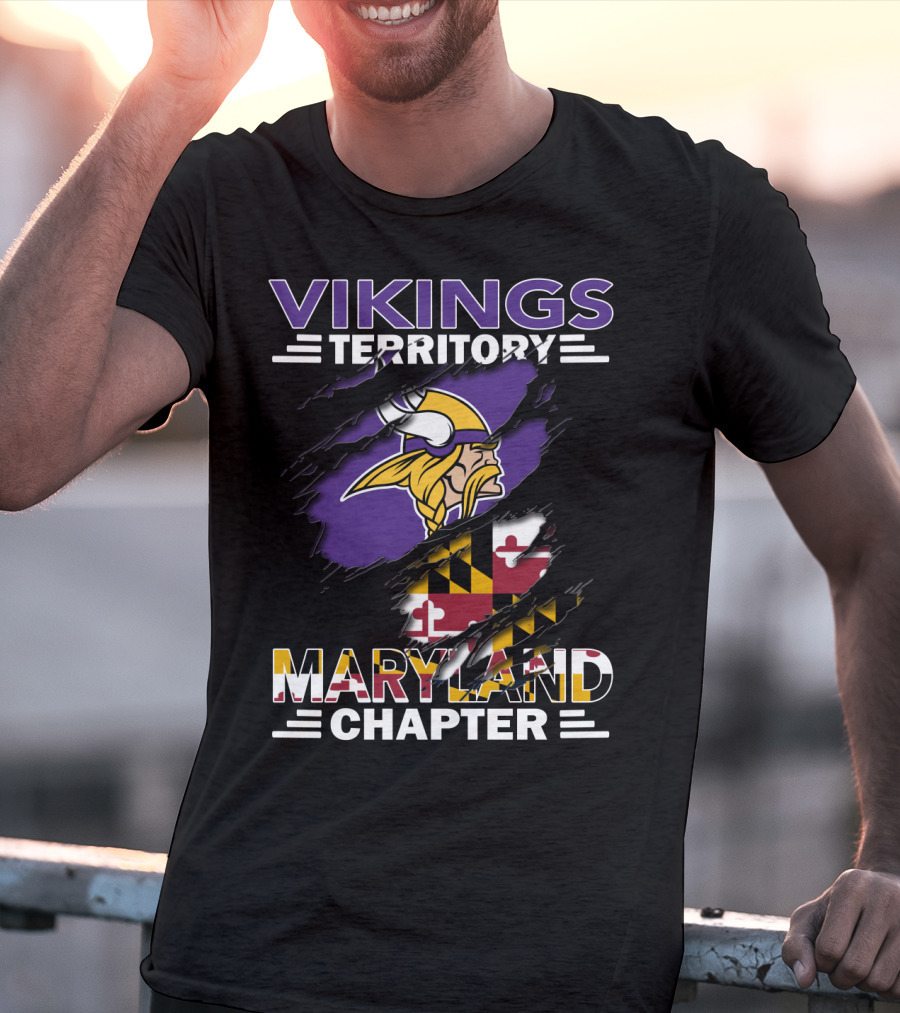 Vikings Territory Maryland Chapter Ripped State Flag T-Shirt