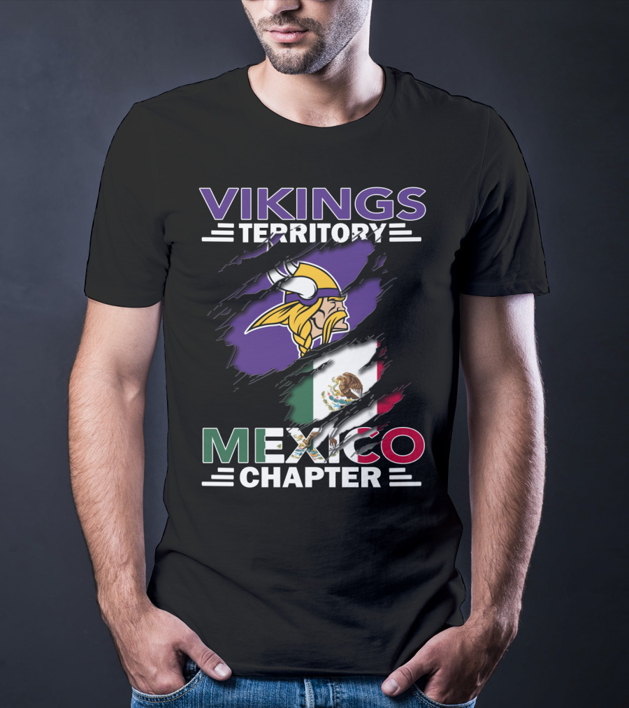 Vikings Territory Mexico Chapter NFL Team Fan Club Mexican Flag T-Shirt